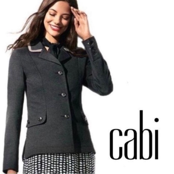 Cabi Charcoal Grey Fitted Ponte Knit Crew Button Detail Blazer Jacket Style 3030 - Picture 2 of 11